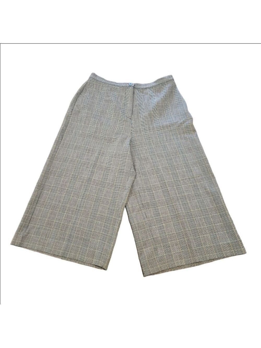 Women's DIALOGUE NWT Wide Leg Cropped Pants Size 14 Gray Plaid
